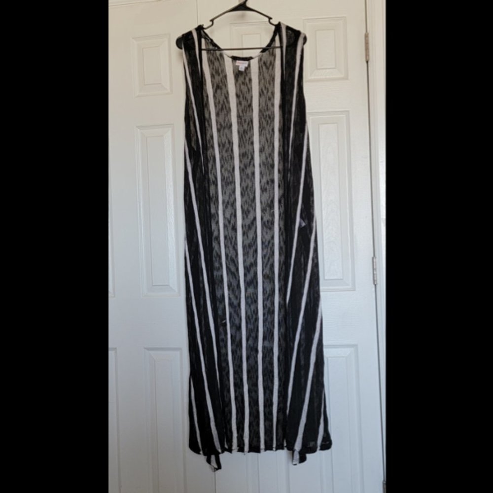 LulaRoe XL Joy Vest (Duster like) - black and white vertical stripes